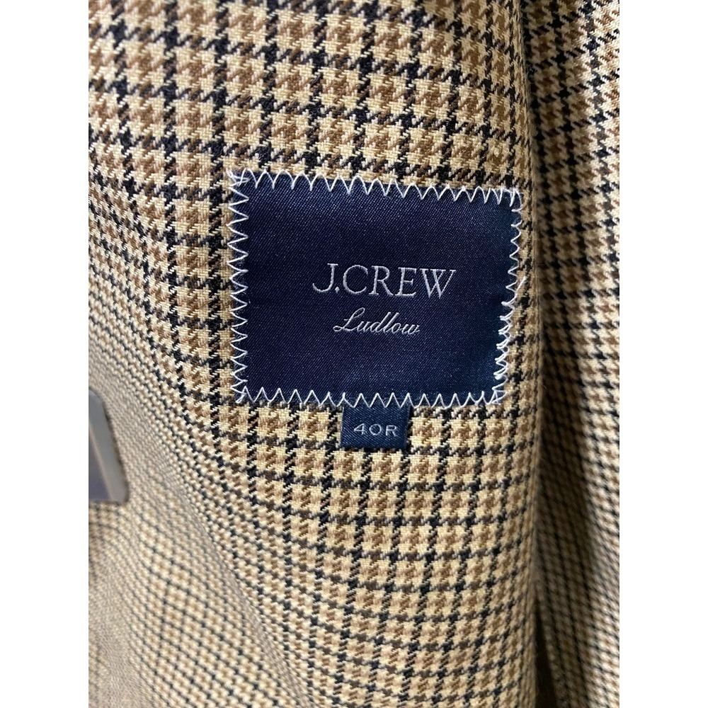 J Crew Blazer Mens 40R Ludlow British Moon Cloth Houndtooth Wool Linen Blend - Picture 5 of 13
